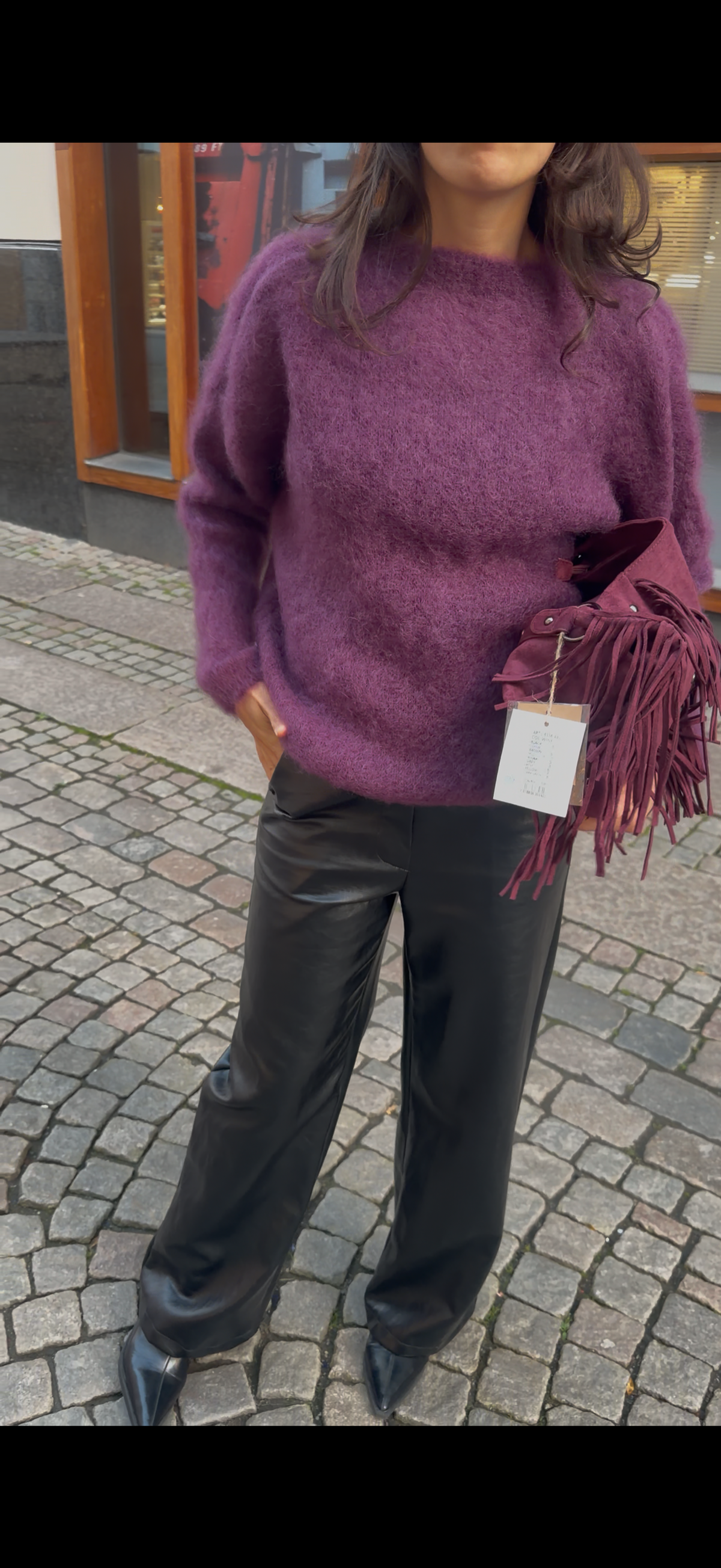 Mohair lång arm plommo